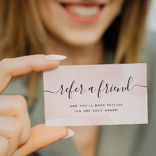 Minimalist Flair Blush Watercolor and Script Referral Card