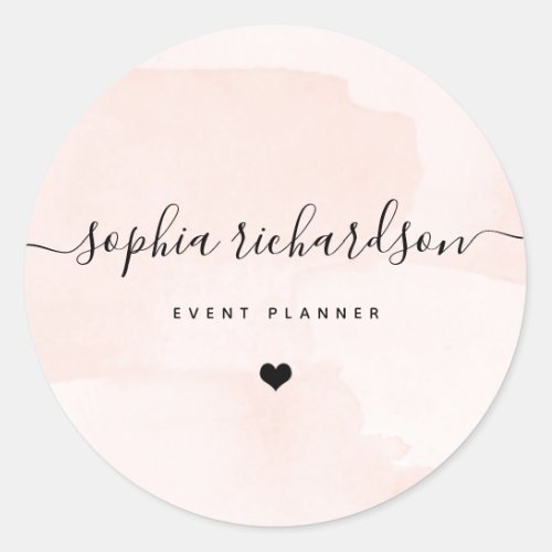 Minimalist Flair  Blush Watercolor with Heart Classic Round Sticker