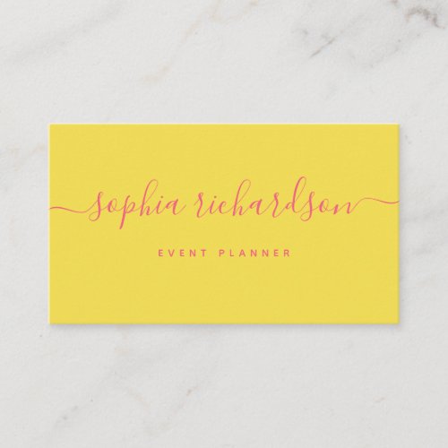 Minimalist Flair  Yellow with Pink Script Business Card