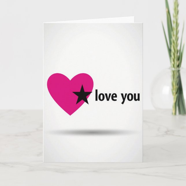 Minimalist Flat Heart Star Love You Card (Front)