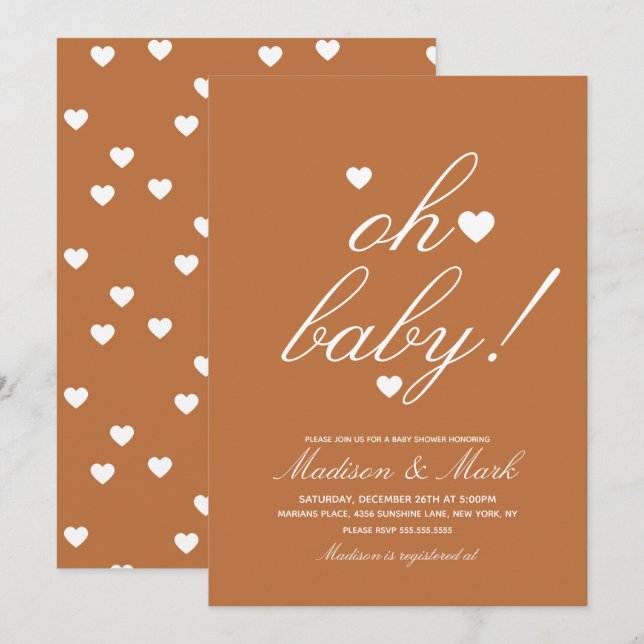 Minimalist Floating Hearts  Baby Shower Earthy Invitation (Front/Back)