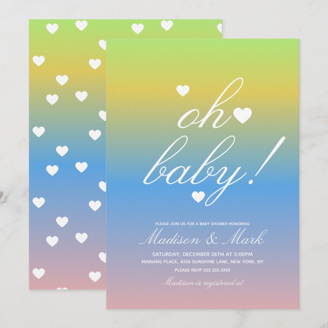 Minimalist Floating Hearts  Baby Shower Gradient Invitation (Front/Back)