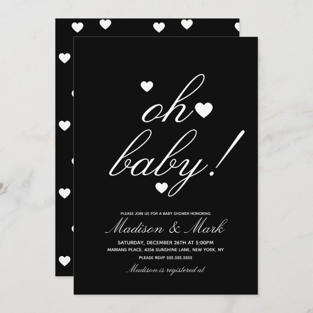Minimalist Floating Hearts Black Baby Shower  Invitation (Front/Back)