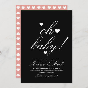 Minimalist Floating Hearts White Black Baby Shower Invitation