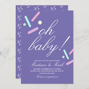 Minimalist Floating Sprinkles Purple  Baby Shower  Invitation