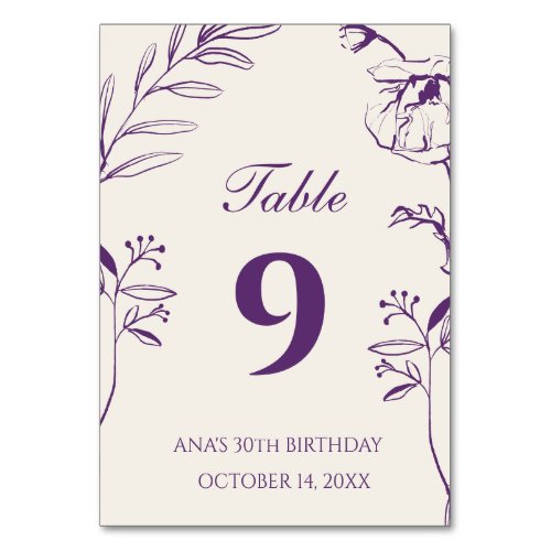 Minimalist Floral 30th Birthday Table Number