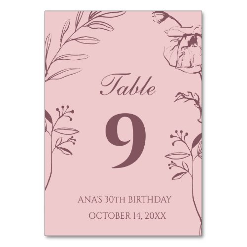 Minimalist Floral 30th Birthday Table Number