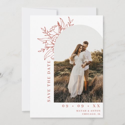 Minimalist Floral Arch Photo Terracotta Wedding Save The Date