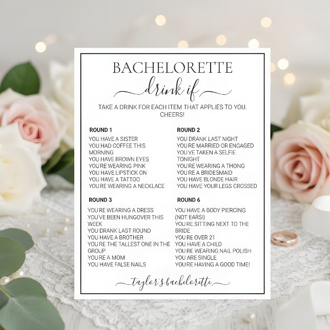 Minimalist Floral Bachelorette Drink If Game Card (Creator Uploaded)