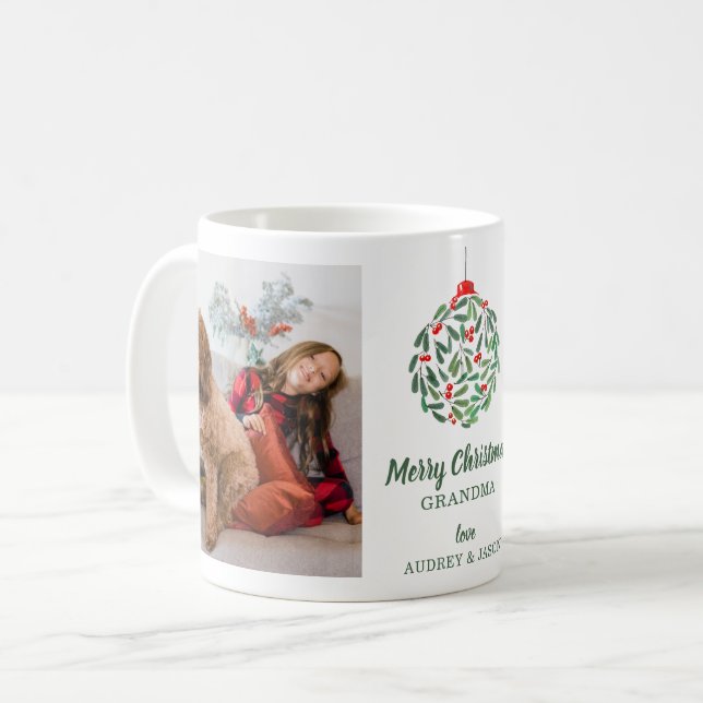 Minimalist Floral Ball | 2 Photo Collage Christmas Coffee Mug (Front Left)