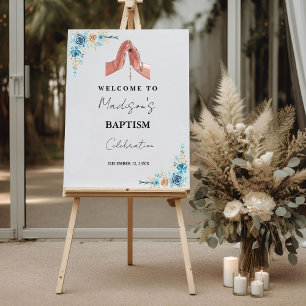 Minimalist Floral Baptism Communion Welcome Sign