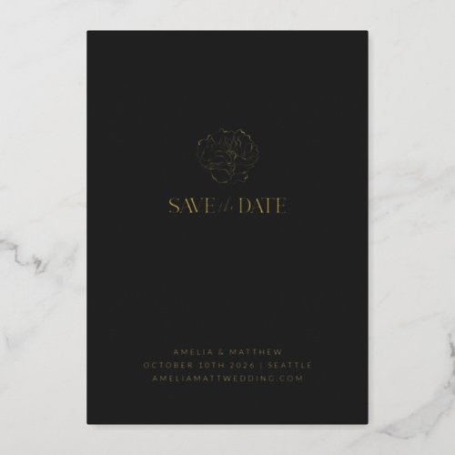 Minimalist Floral Black Gold Boho Save The Date  Foil Invitation