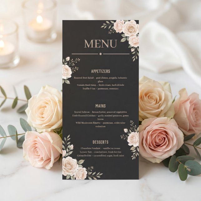 Minimalist Floral Black Restaurant Or Wedding Menu (Creator Uploaded)