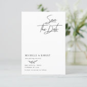 Minimalist Floral Black Tie Photo Save The Date Invitation (Standing Front)