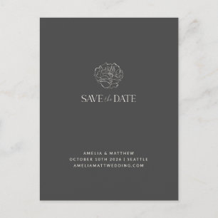 Minimalist Floral Black White Boho Save The Date Postcard