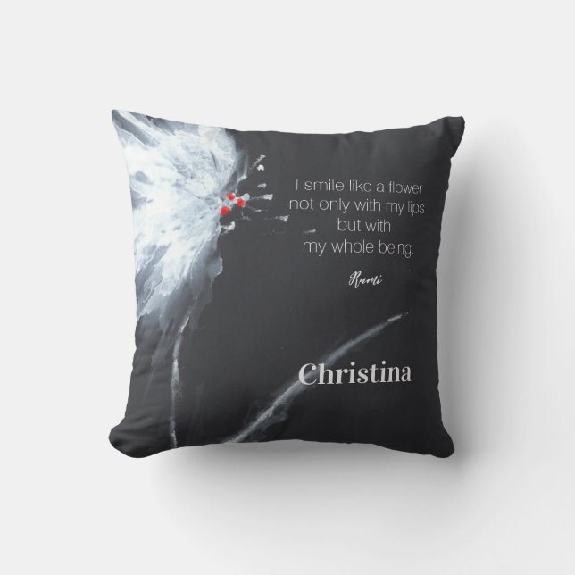 Minimalist Floral Black White Name Throw Pillow (Front)