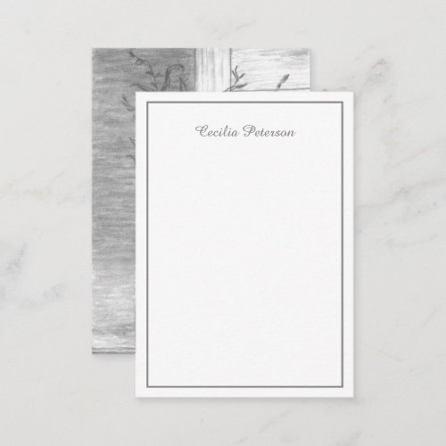 Minimalist Floral Black White Pencil Drawing  Note Card