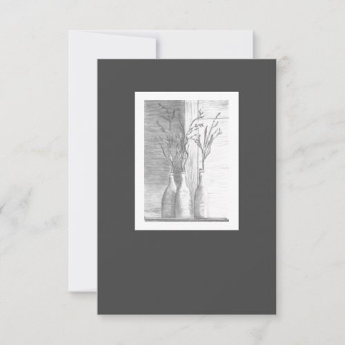 Minimalist Floral Black White Pencil Drawing Thank You Card