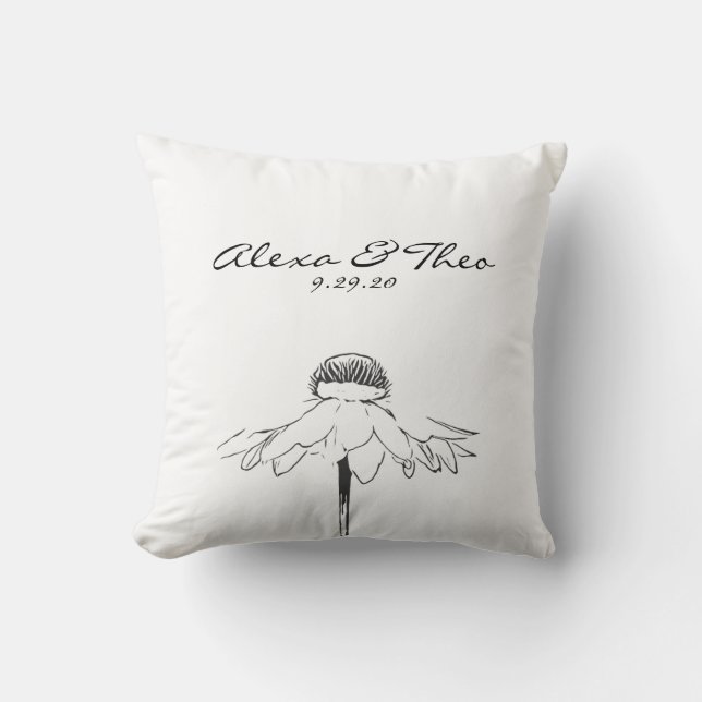 Minimalist Floral Black White Wedding Custom Throw Pillow (Front)