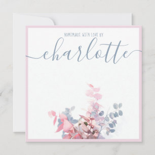 Minimalist Floral Blue Pink Name Notes