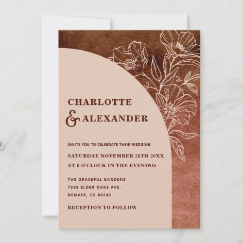 Minimalist Floral  Boho Terracotta  Cream Wedding Invitation