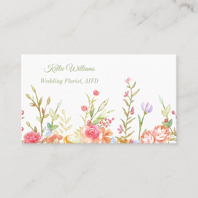 Minimalist Floral Border Business Card (Front)