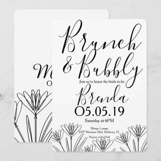 Minimalist Floral Botany Flower Line Art Wedding Invitation (Front/Back)