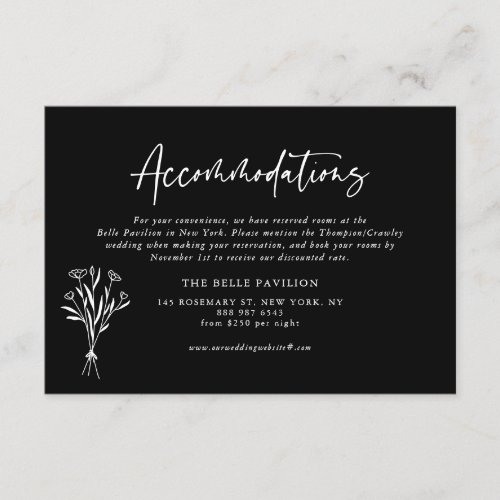 Minimalist Floral Bouquet Black Accommodations Enclosure Card