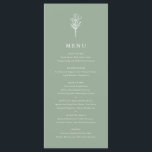 Minimalist Floral Bouquet Sage Green Wedding Menu<br><div class="desc">Customizable minimalist wedding menu card. It features a sage green modern floral bouquet. Personalize by adding date and meal choice. This minimalist floral menu card is perfect for weddings,  baby showers,  bridal showers,  birthdays,  and so much more.</div>