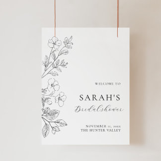 Minimalist Floral Bridal Shower Party Welcome Sign