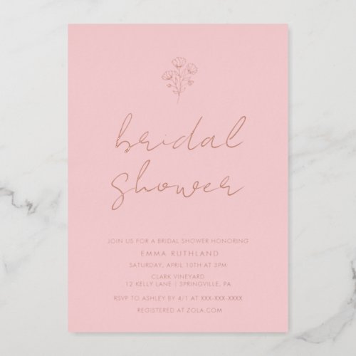 Minimalist Floral Bridal Shower Rose Gold Foil Inv Foil Invitation