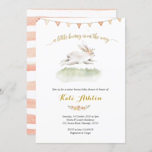 Minimalist Floral Bunny is on The Way Baby Shower Invitation
