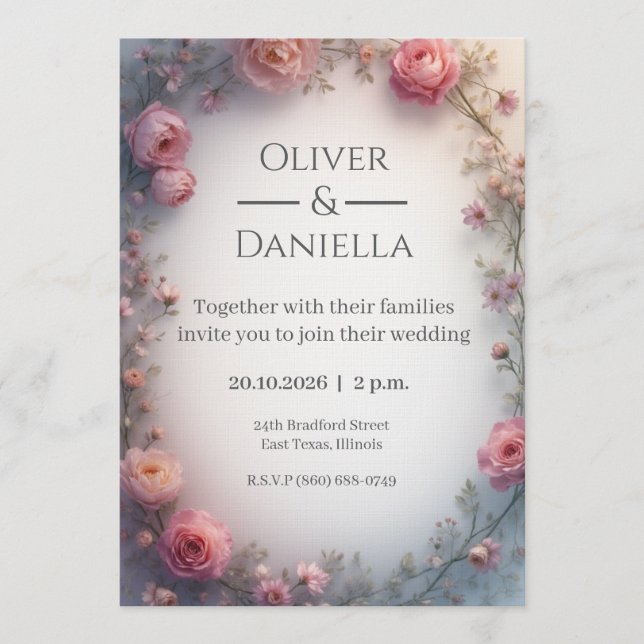 Minimalist Floral Christian Wedding Invitation (Front)