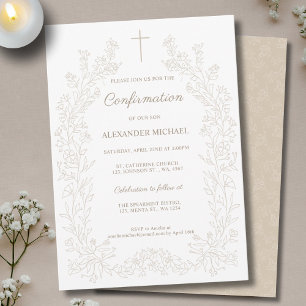 Minimalist Floral Cross Confirmation Invitation