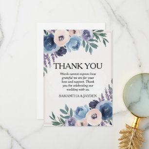 minimalist floral dusty blue wedding thank you card