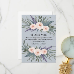 minimalist floral dusty blue wedding thank you card