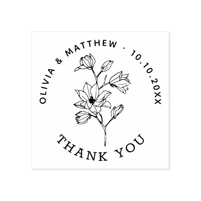 Minimalist Floral Elegant Wedding Thank You Favors Rubber Stamp (Imprint)