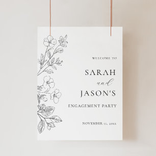 Minimalist Floral Engagement Party Welcome Sign