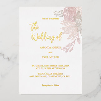 Minimalist Floral Foil Wedding Invitation Foil Invitation