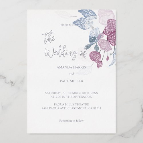 Minimalist Floral Foil Wedding Invitation Foil Invitation