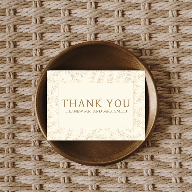 Minimalist Floral Frame Wedding Thank You Card (Minimalist Floral Beige Wedding Thank you Card)