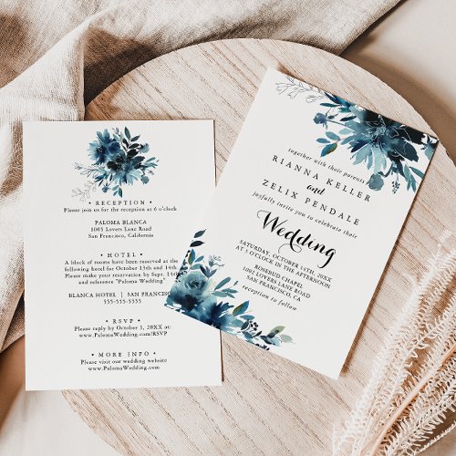 Minimalist Floral Front  Back Wedding Invitation