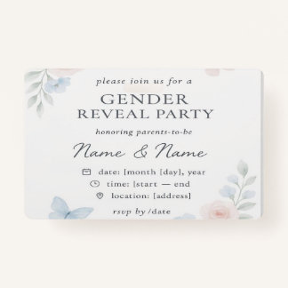 Minimalist Floral Gender Reveal Invitation Badge