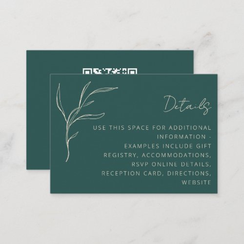 Minimalist Floral Green Wedding Details QR Code Enclosure Card