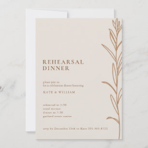 Minimalist Floral Handmade Ivory Rehearsal Dinner Invitation