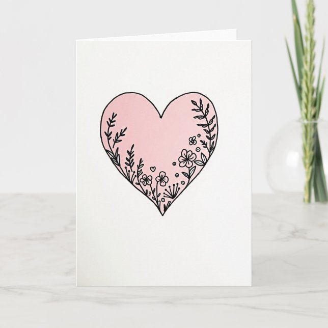 Minimalist Floral Heart Matte Card (Front)