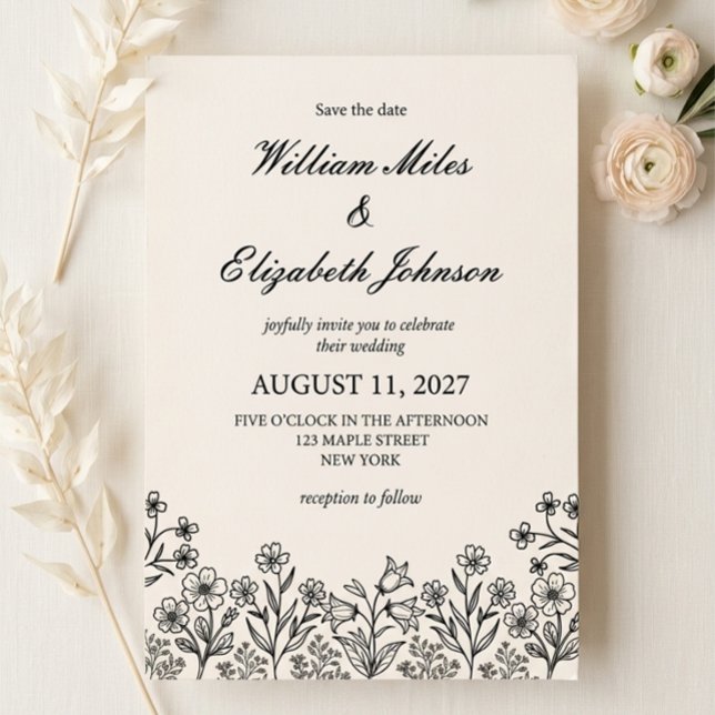 Minimalist Floral Ivory Wedding Invitation (Creator Uploaded)