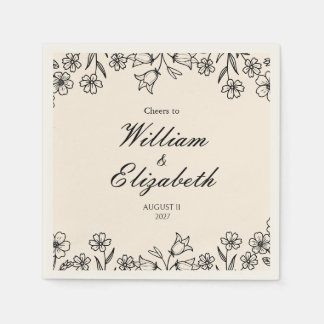 Minimalist Floral Ivory Wedding Napkins