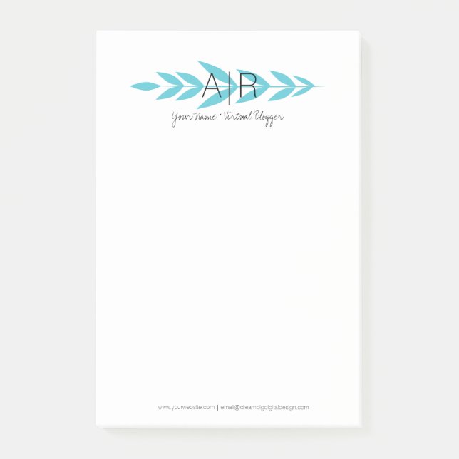 Minimalist Floral Leaf Initial Post-it Notes (Front)