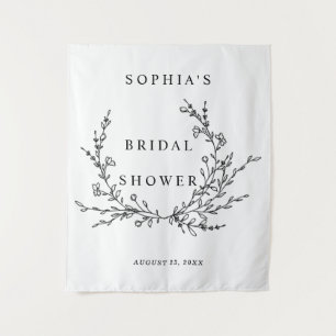 Minimalist Floral Line Art Bridal Shower Tapestry